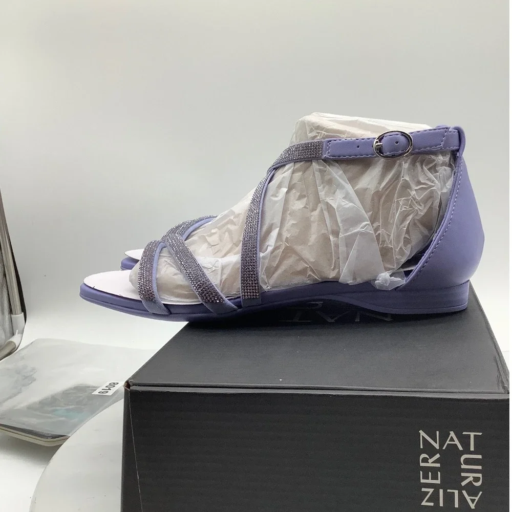 Naturalizer Sicily Lavender Rhinestone Flat Sandals Square Toe Ankle Strap NEW 6
